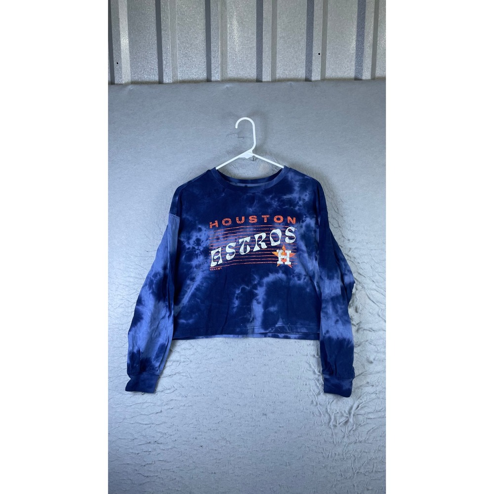 WEAR by Erin Andrews Houston Astros Top Women M Blue Excellent Tie Dye Crop MLB